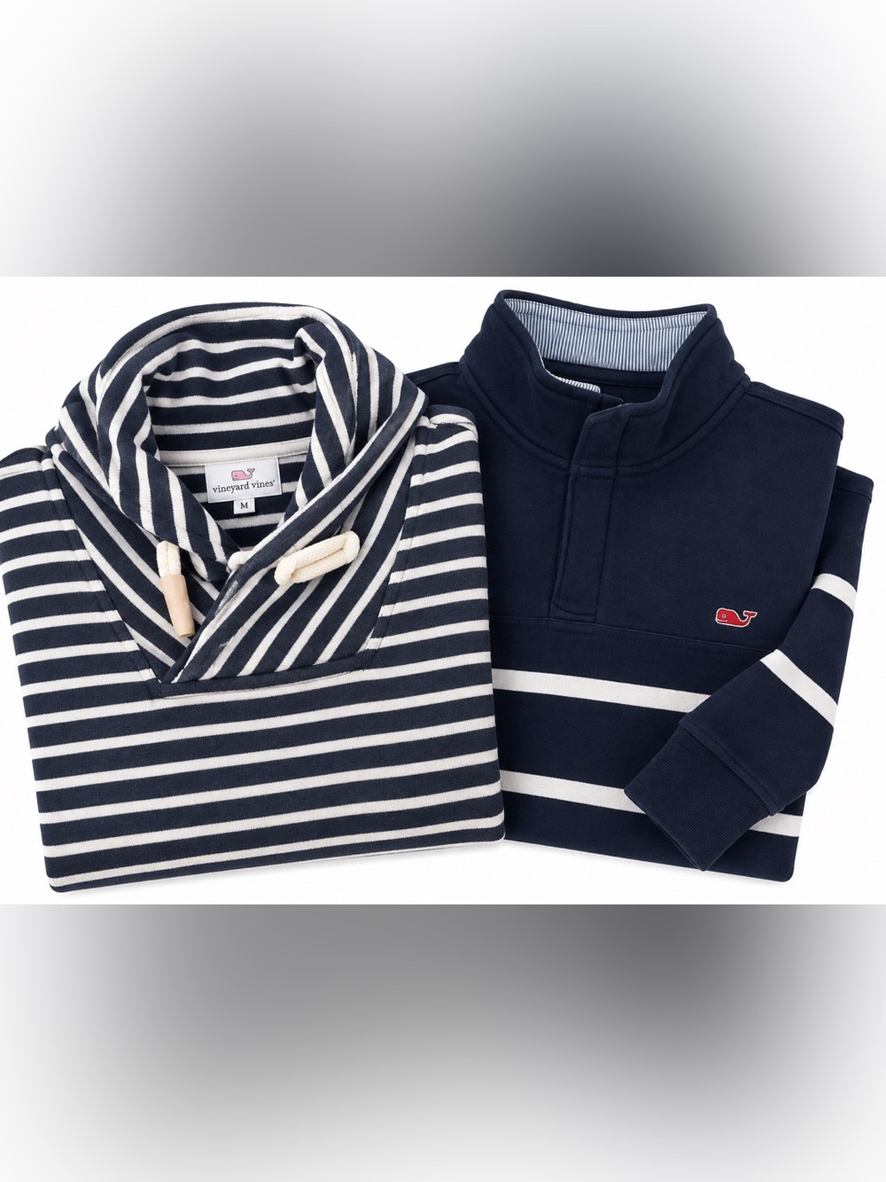 J. Crew & Vineyard Vines Navy & White Striped Kids Sweaters Duo